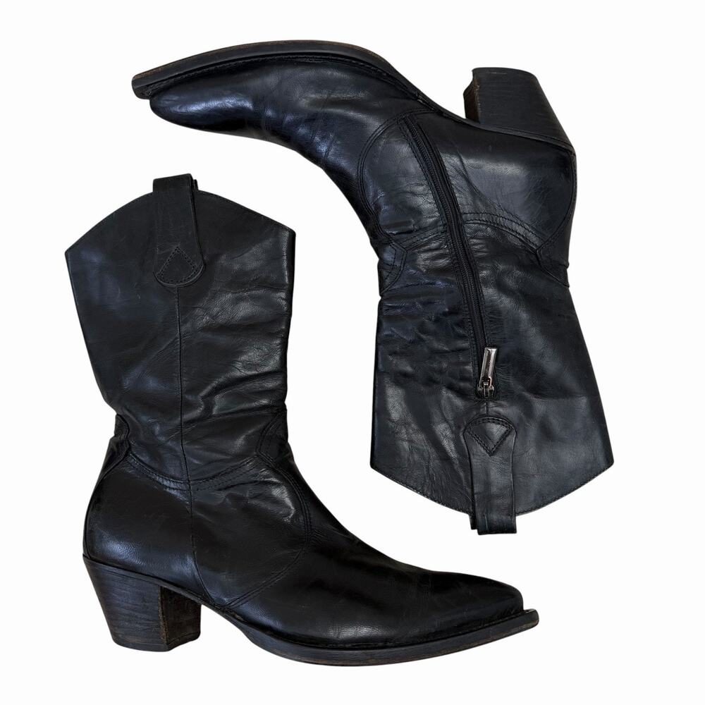 Vintage 90’s/Y2K Black Leather Italian Made City Girl Cowboy Boots Size 7